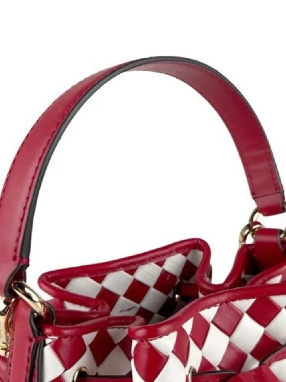 Auth Michael Kors Handbag Shoulder Bag Red/White Leather/Goldtone - z6654 - Picture 10 of 13